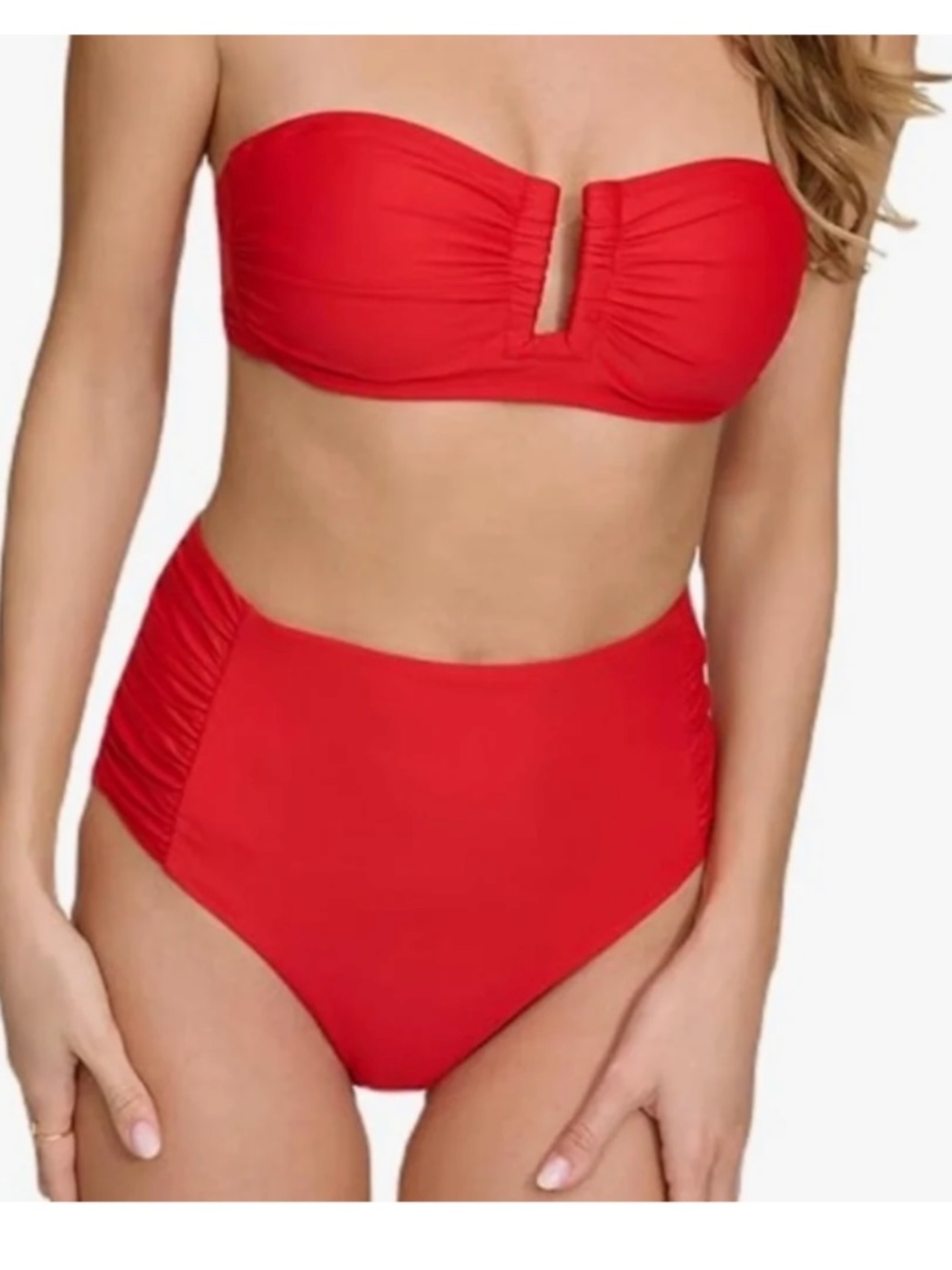DKNY Red Bandeau High-Waist Bikini Set